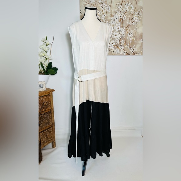 H HALTON MAXI DRESS TIERED LINEN BLEND COLOR BLOCK SIZE M NWT - Picture 10 of 14